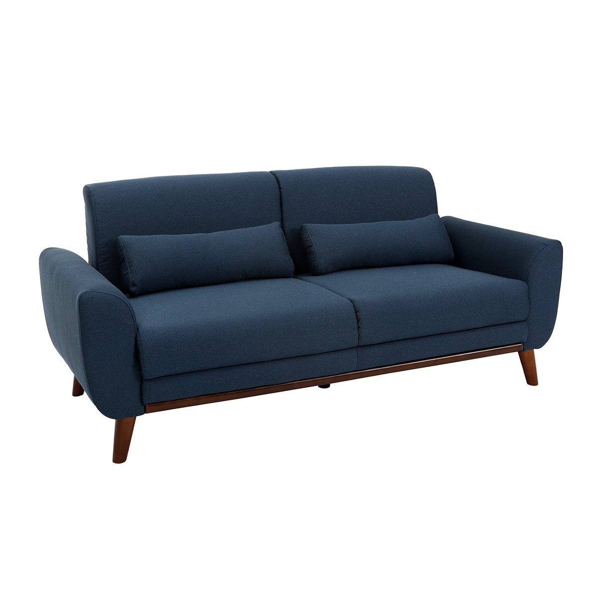 Canapé 3 places en tissu bleu foncé et bois foncé EKTOR
