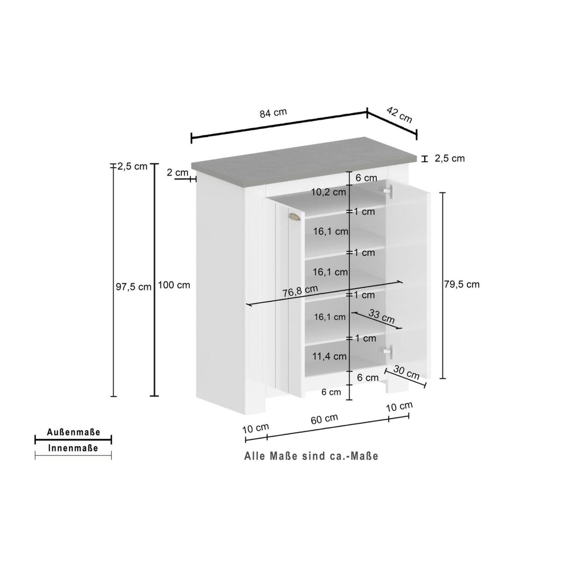 Scarpiera Dcittadin, Porta scarpe salvaspazio a 2 ante, Armadio multifunzione da ingresso, 84x42h100 cm, Bianco e Ardesia