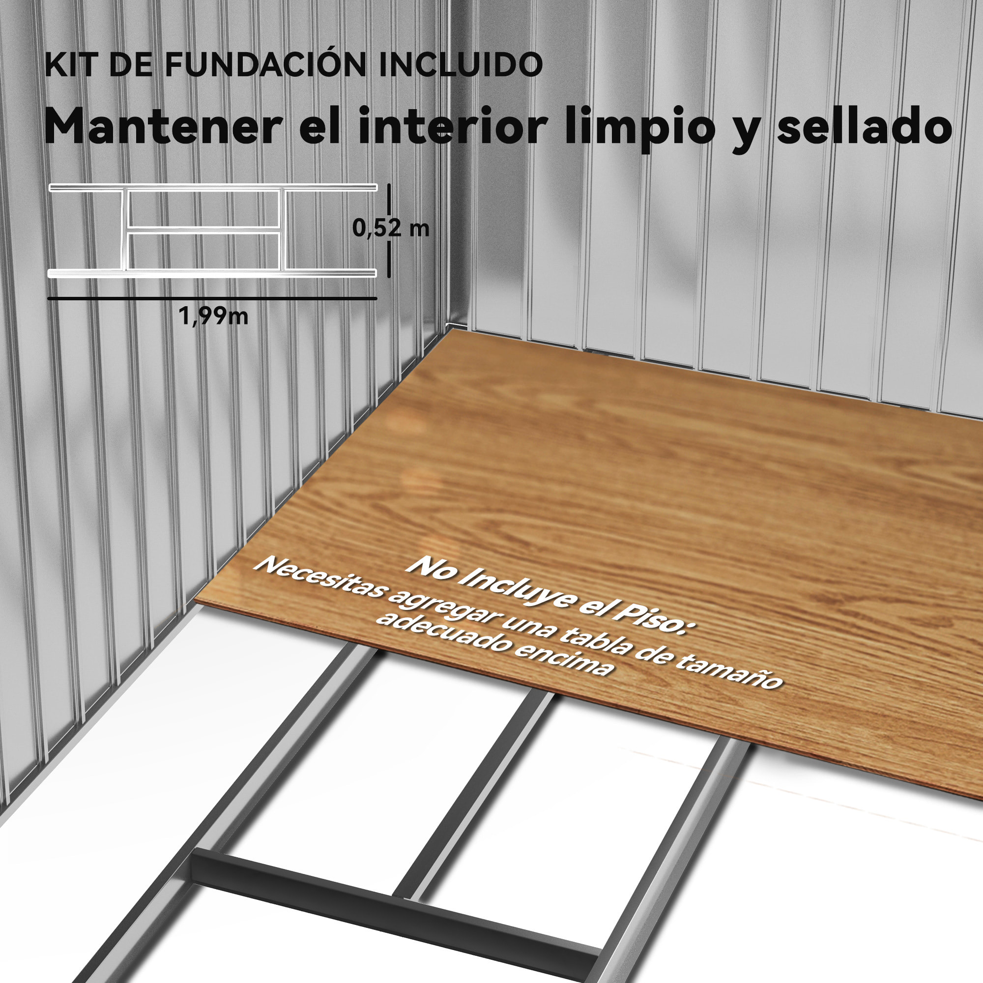 Caseta de Jardín Exterior, 2,5 m² 213x130x185 cm, Cobertizo de Jardín Exterior Metálico con 2 Puertas Correderas, Base Refuerzo (Suelo NO Incluido) y 4 Ventanas Verde Claro