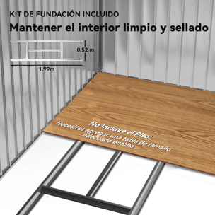 Caseta de Jardín Exterior, 2,5 m² 213x130x185 cm, Cobertizo de Jardín Exterior Metálico con 2 Puertas Correderas, Base Refuerzo (Suelo NO Incluido) y 4 Ventanas Verde Claro