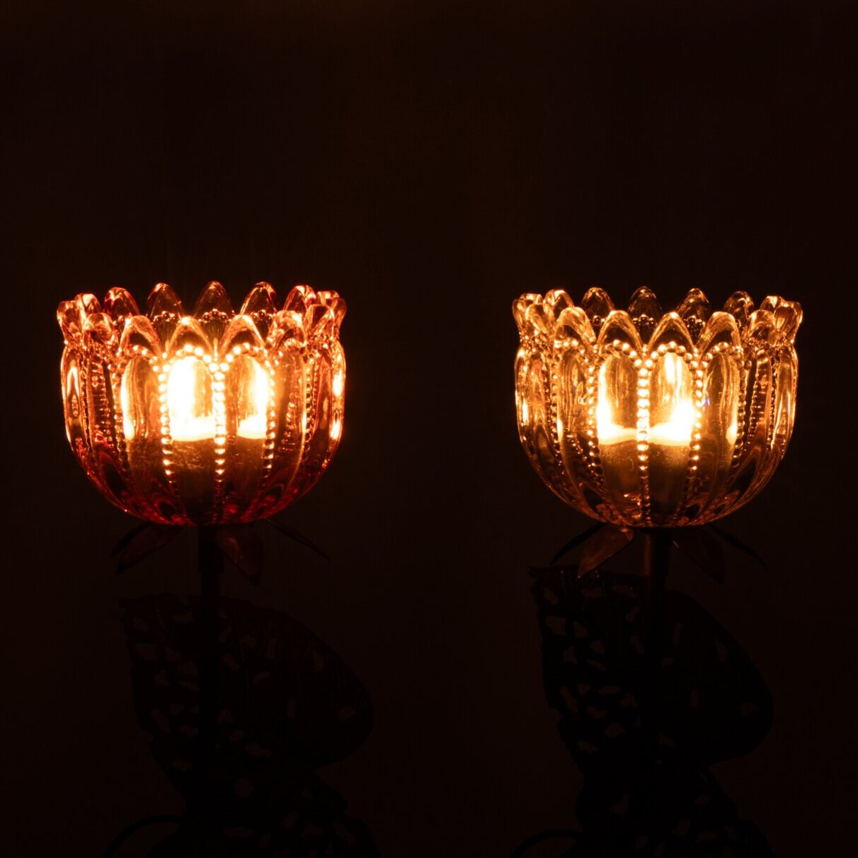 J-Line Photophore Fleur - métal/verre - rose clair/orange - medium - 2 pièces