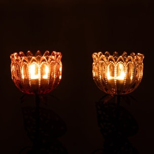 J-Line Photophore Fleur - métal/verre - rose clair/orange - medium - 2 pièces