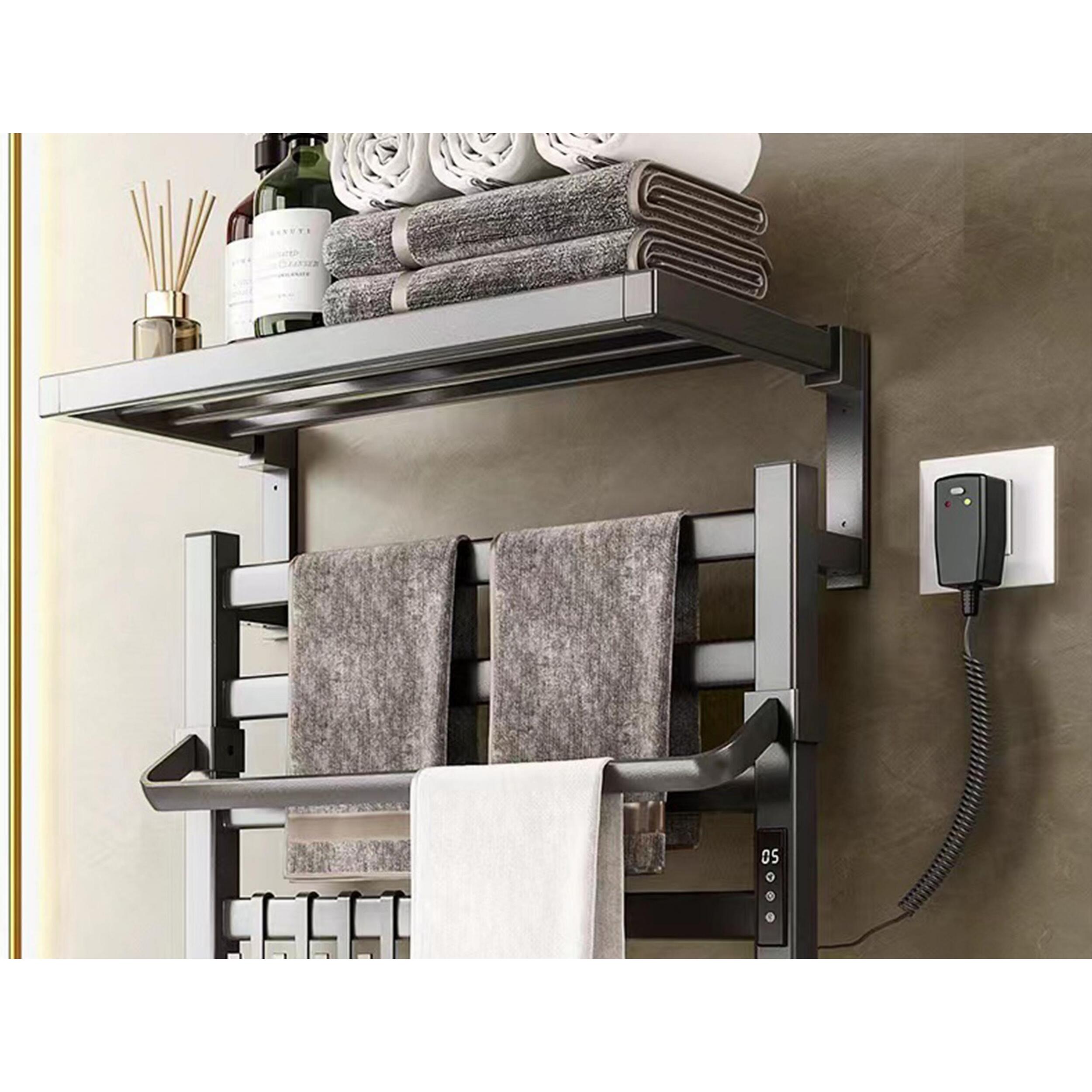 Sèche-serviettes électrique avec étagère gris anthracite 55W