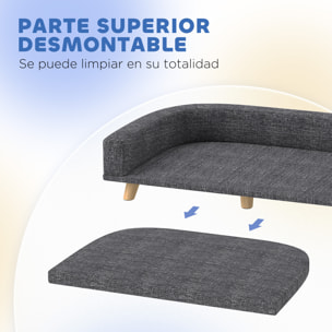 Sofá para Perros Grandes, 98x67x25 cm, Cama Elevada para Perros Tapizada con Cojín Lavable y Patas de Madera de Pino, Carga 40 kg, Gris Oscuro