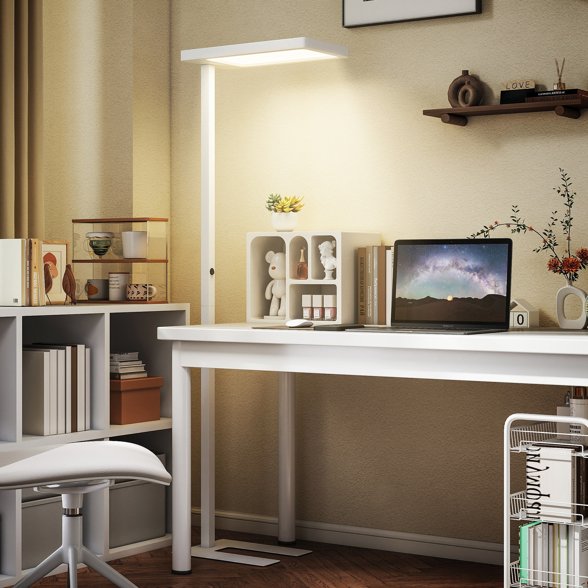 Lampadaire LED dimmable sur pied de bureau 1560LM 40W H.196cm spectre complet réglable télécommande blanc