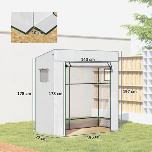 Invernadero Pequeño Invernadero de Exterior con Ventanas de Malla y Puerta con Cremallera Marco de Acero y Cubierta de PE 140g/m² para Cultivar Tomates Plantas Flores 196x77x197 cm Blanco