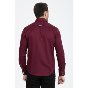 Camicia Uomo 2 Bottoni Button Down 7bottoni Doppio Coll Satin Unito Bordeaux