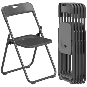 Juego de 6 Sillas Plegables de Plástico, Estructura de Acero, Sillas de Comedor con Respaldo Curvo, Asiento Cóncavo, para Espacios Pequeños, Salón, Oficina, Cocina, Negro