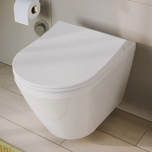 Pack WC Bati-support Geberit + WC Vitra Integra fixations invisibles + Abattant softclose + Plaque blanche (GebIntegraRimless-B)