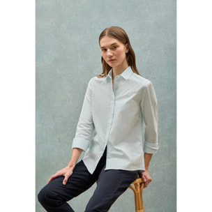 Camicia a righe color acquamarina con logo ricamato
