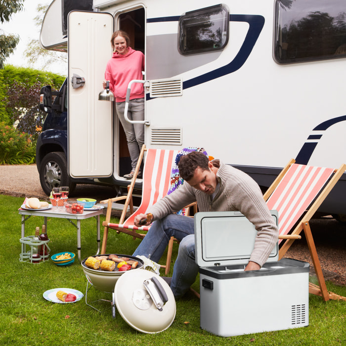 Nevera Portátil Compresor 30L Refrigerador de Coche CC 12V/24V y CA 110-240V hasta -22 ℃ con Pantalla Táctil y Asas para Barco Camión 61x32x40 cm Blanco