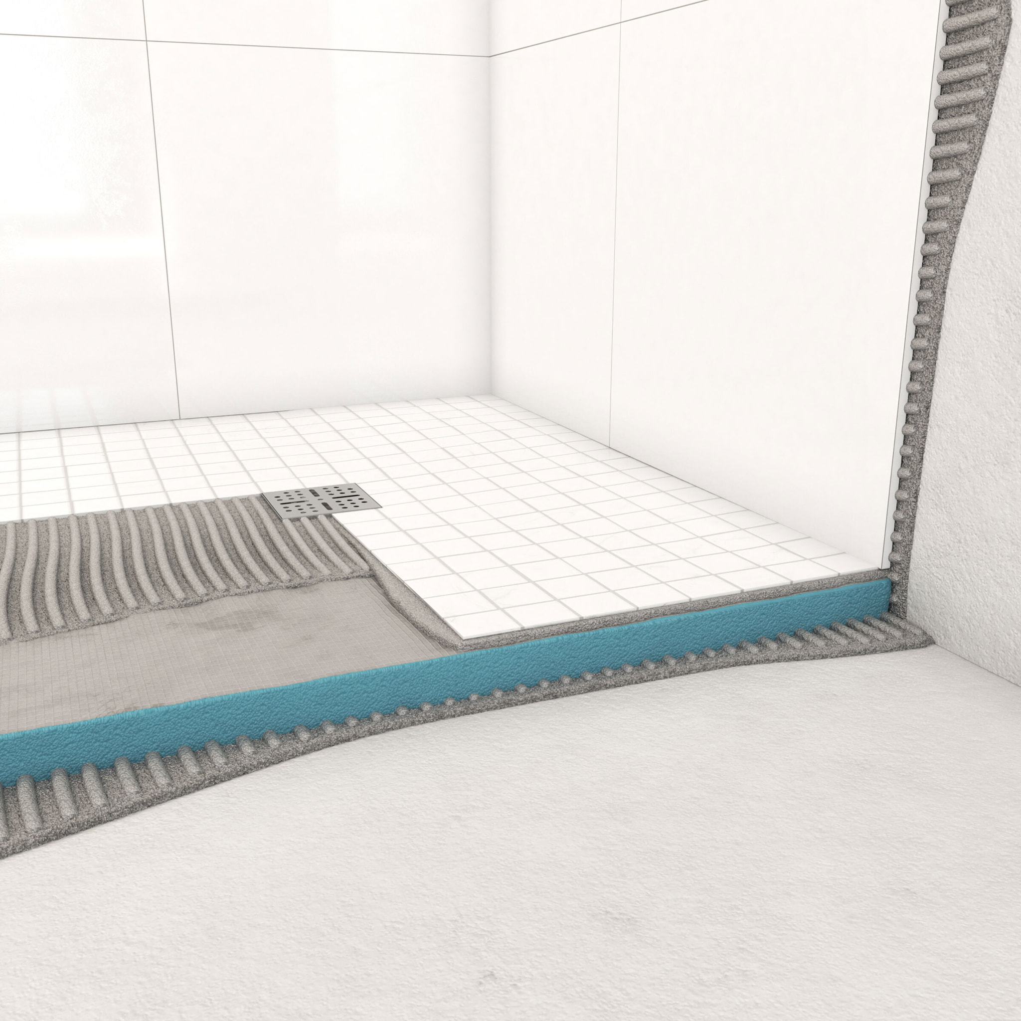 Receveur de Douche à Carreler 90x90 cm avec Bondes à Sortie Horizontale - Grille Inox