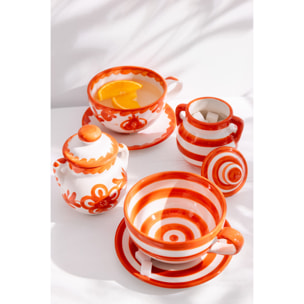 J-Line tasse + sous-tasse Granada Stripes - céramique - blanc/orange