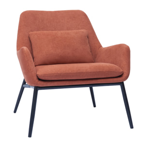 Fauteuil design en tissu effet velours terre brulée et métal noir MAXINE