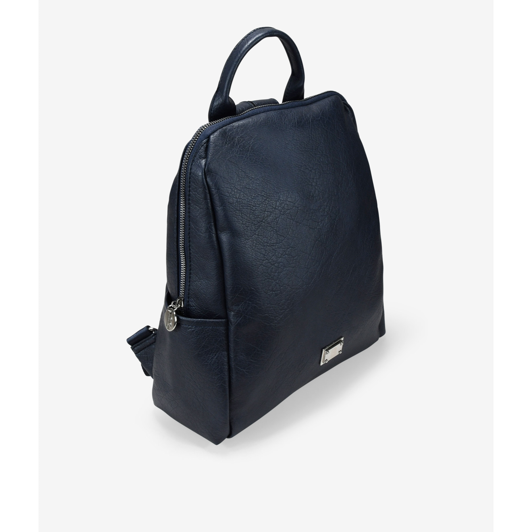 Mochila azul con cremallera y bolsillos laterales