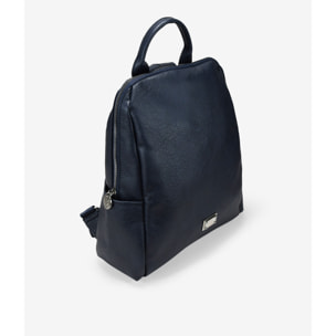 Mochila azul con cremallera y bolsillos laterales