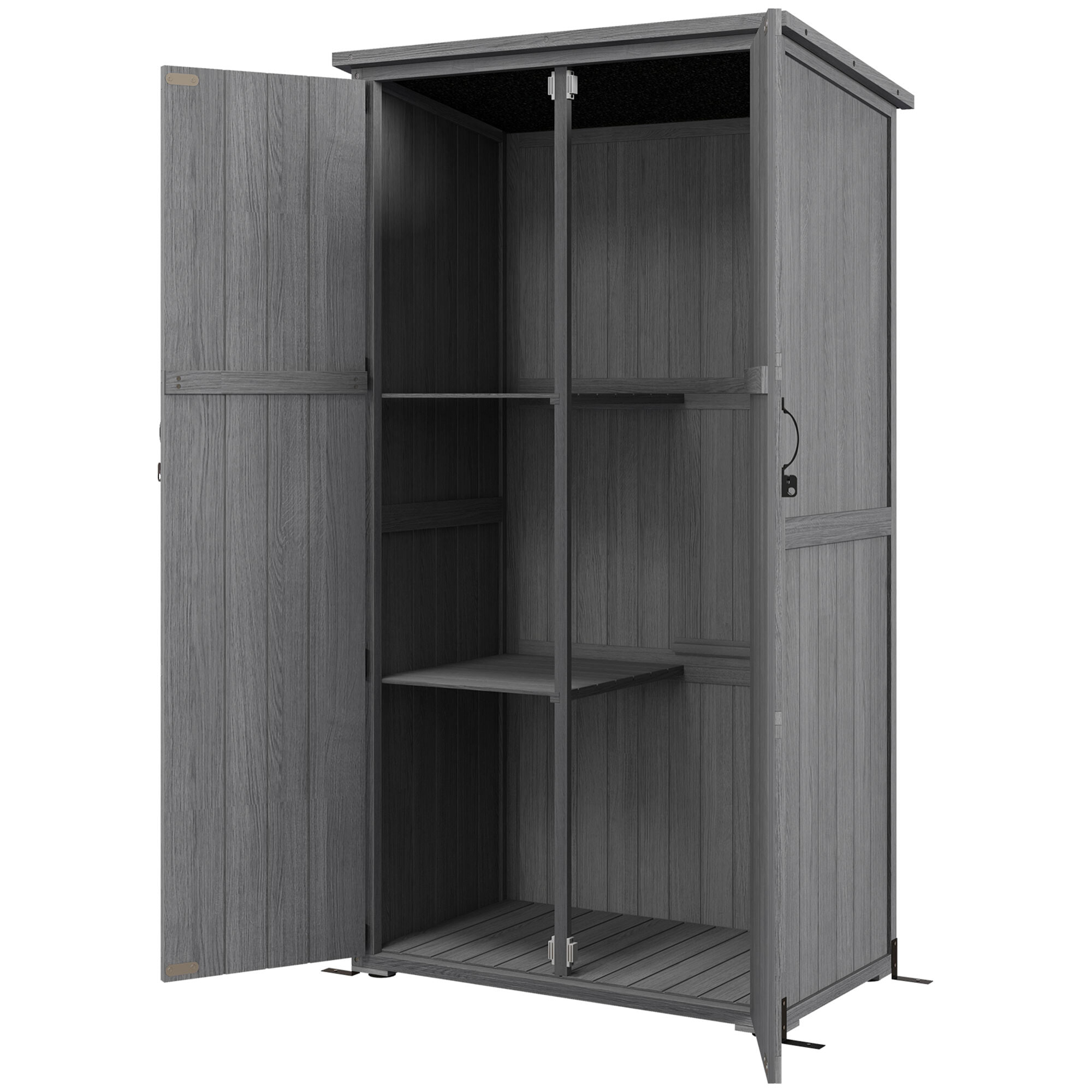 Armoire de jardin abri de jardin 2 portes croisillons 2 étagères toit bitumé bois sapin gris