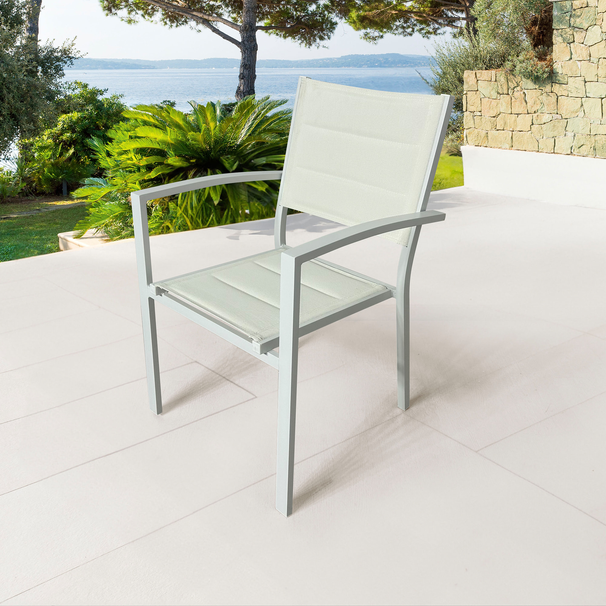 Set 2 sillones jardín IBIZA aluminio y textilene blanco