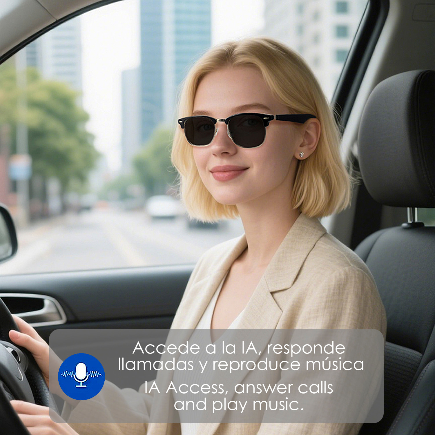 Gafas inteligentes A03-316C1, control de llamada bluetooth, asistente de voz, traducción AI.