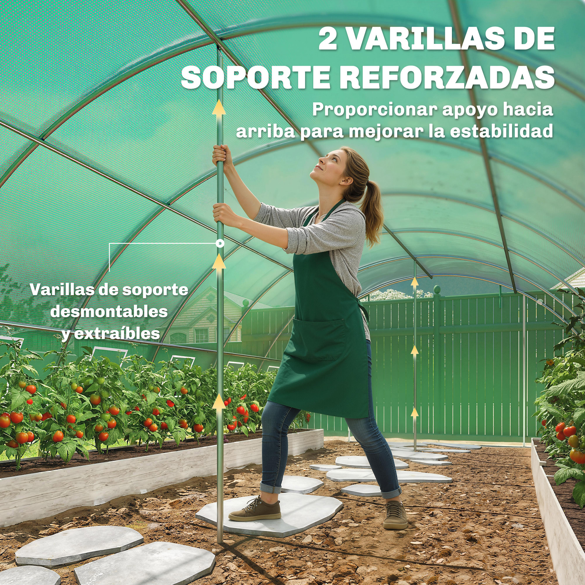 Invernadero de Exterior 6x4x2 m, Invernadero de Túnel con 2 Varillas de Soporte, Puertas Enrollables, Ventanas de Malla, Cubierta PE y Marco de Acero Galvanizado, Anti-UV, Impermeable, Verde