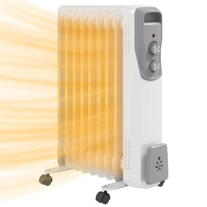 Radiador de Aceite Silencioso 2000W Radiador Eléctrico bajo Consumo con 9 Elementos Temperatura Ajustable Protección contra Sobrecalentamiento 3 Configuraciones de Calor para 25 m² Blanco
