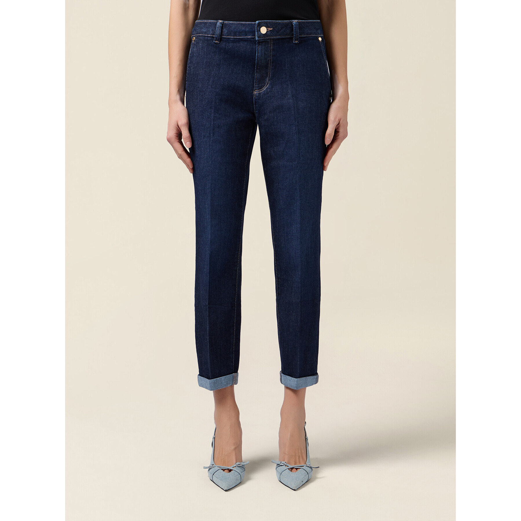 Oltre - Pantalones chinos vaqueros en lavado oscuro - Azul