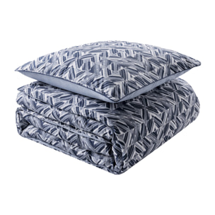 Parure de lit Housse de couette + Taie carrée en percale de coton, REFLETS, Bleu