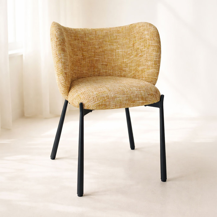 Lot de 2 fauteuils en métal noir et tissu tweed ocre SUZAN