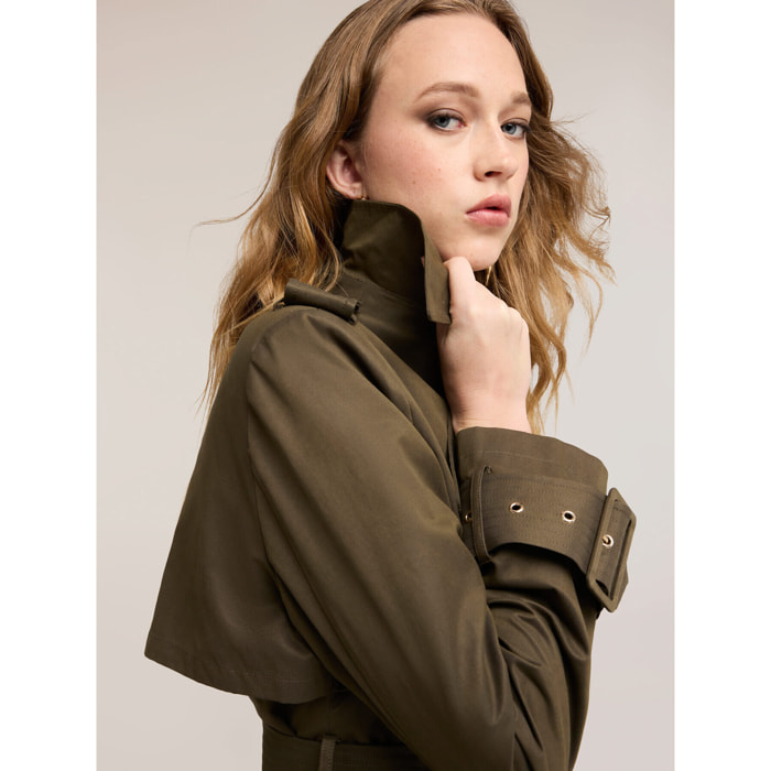 Motivi - Trench cruzado en tafetán mezcla de algodón - Verde militare