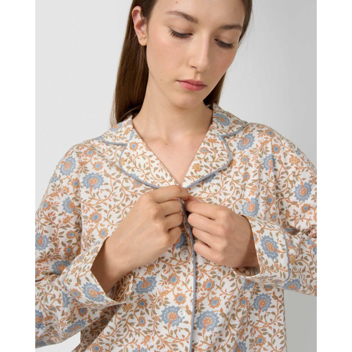 Pigiama lungo camicia in cotone gaia blu