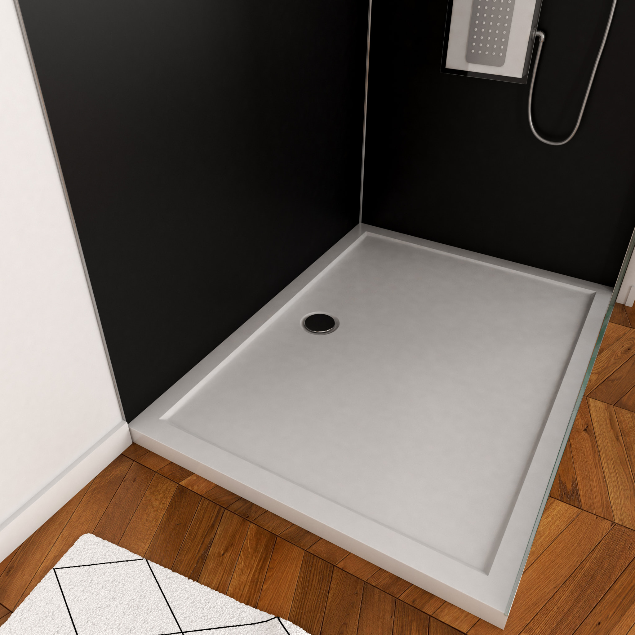 Pack Panneaux Muraux Aluminium Noir 120+90 - Profilés Chromes + Receveur Acrylique 120x90
