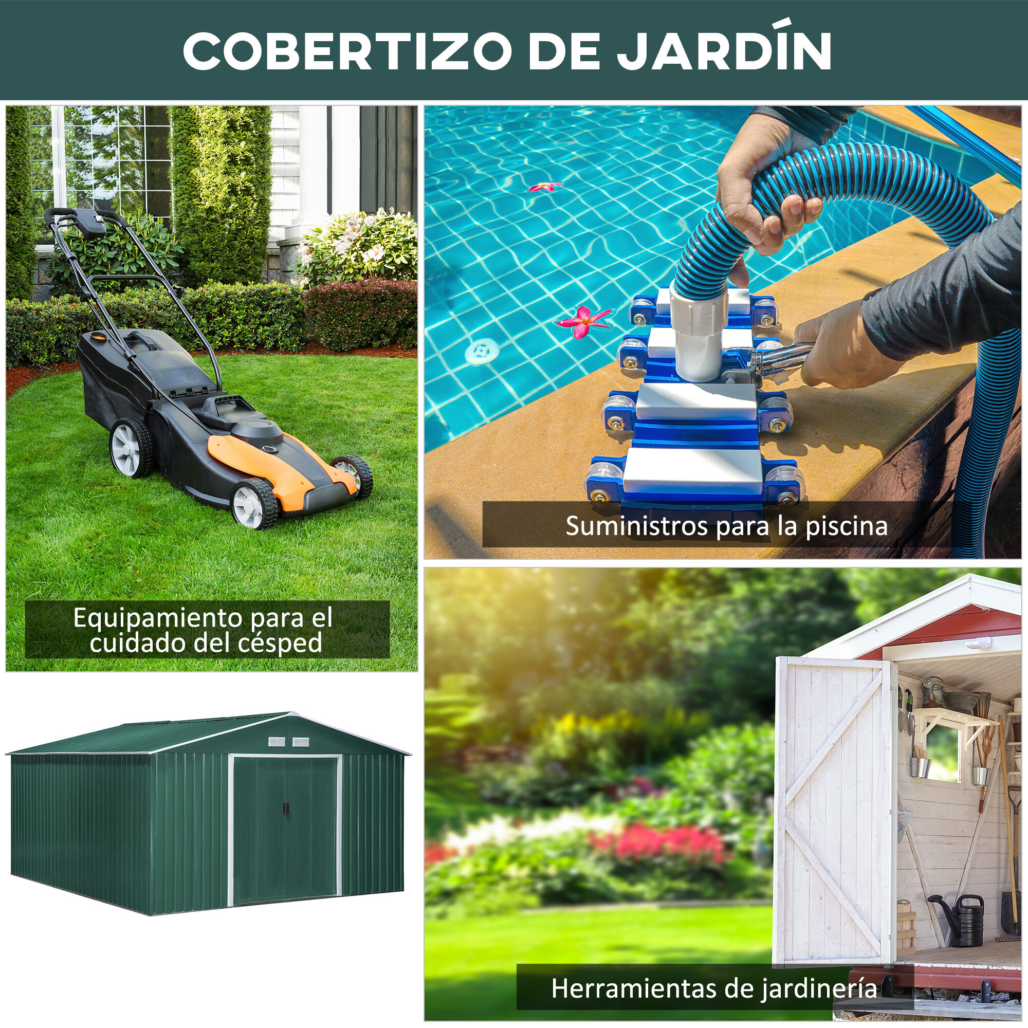 Outsunny Cobertizo Jardín para Almacenamiento de Herramientas 13,1m² Verde