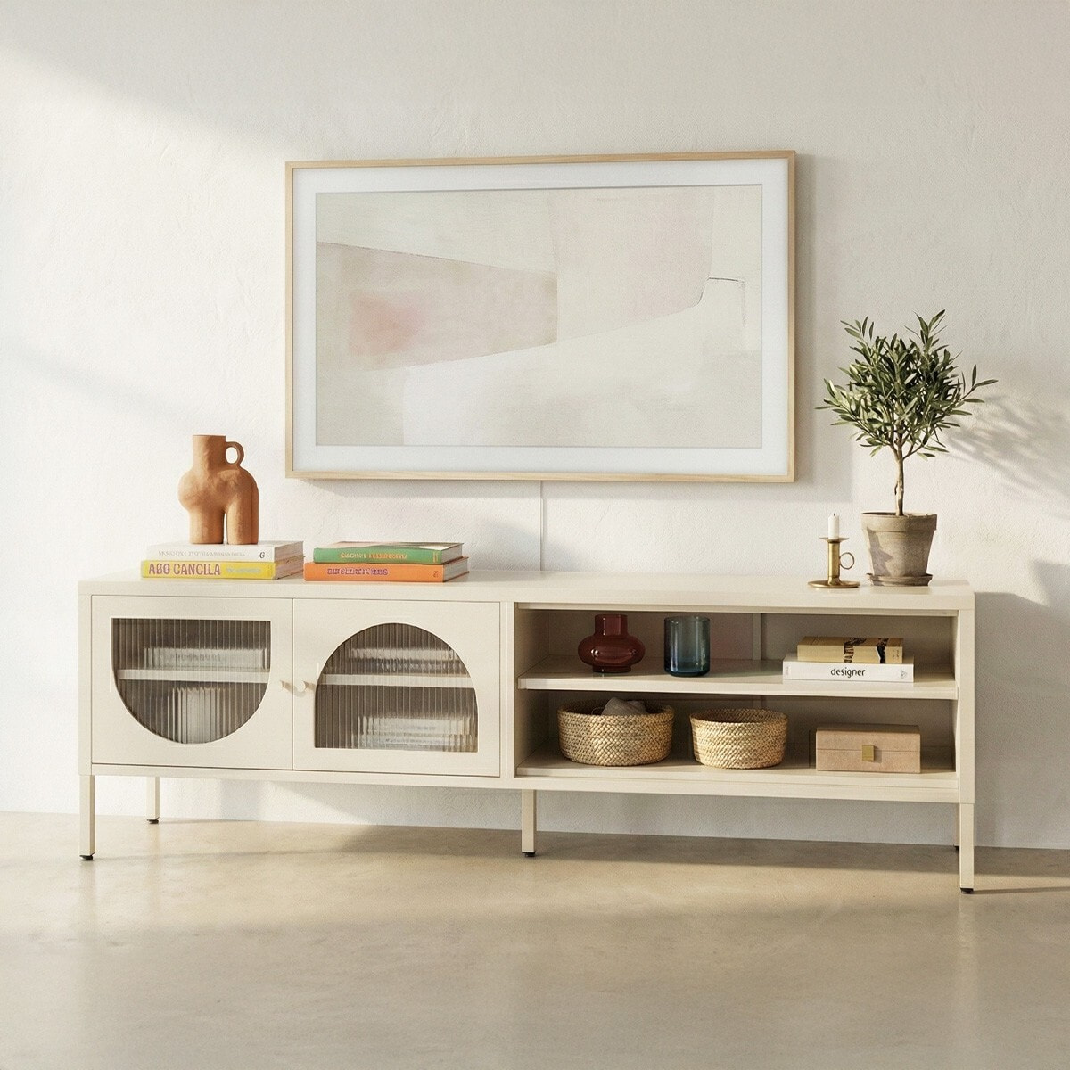 Meuble TV 2 portes 2 niches en métal - YSIA