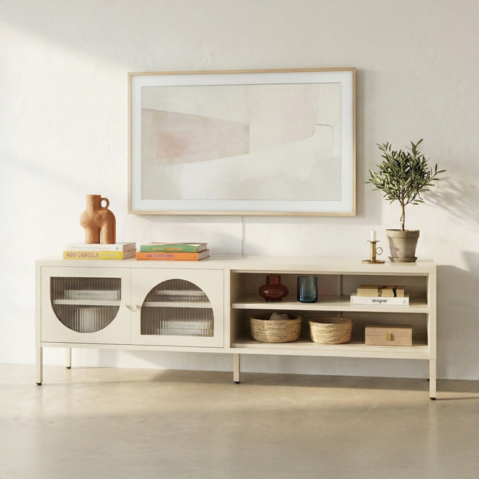 Meuble TV 2 portes 2 niches en métal - YSIA