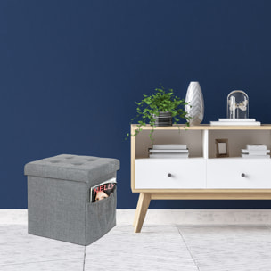 Coffre Pouf Pliable Tissu Gris Fonce