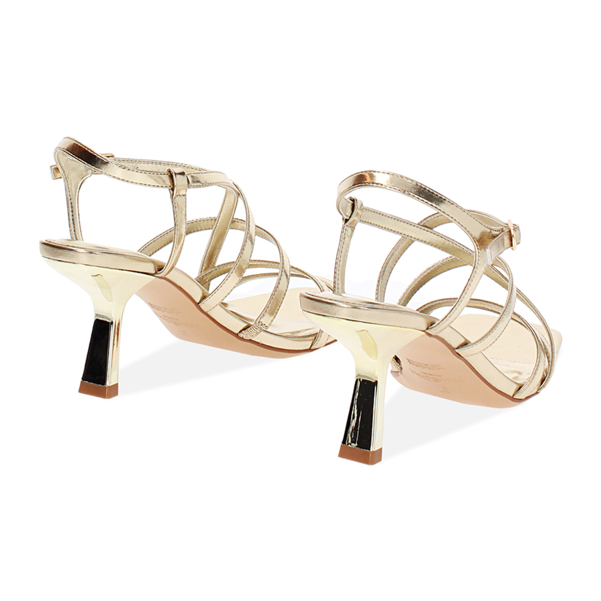 Sandalo donna oro elegante, tacco 7,5 cm