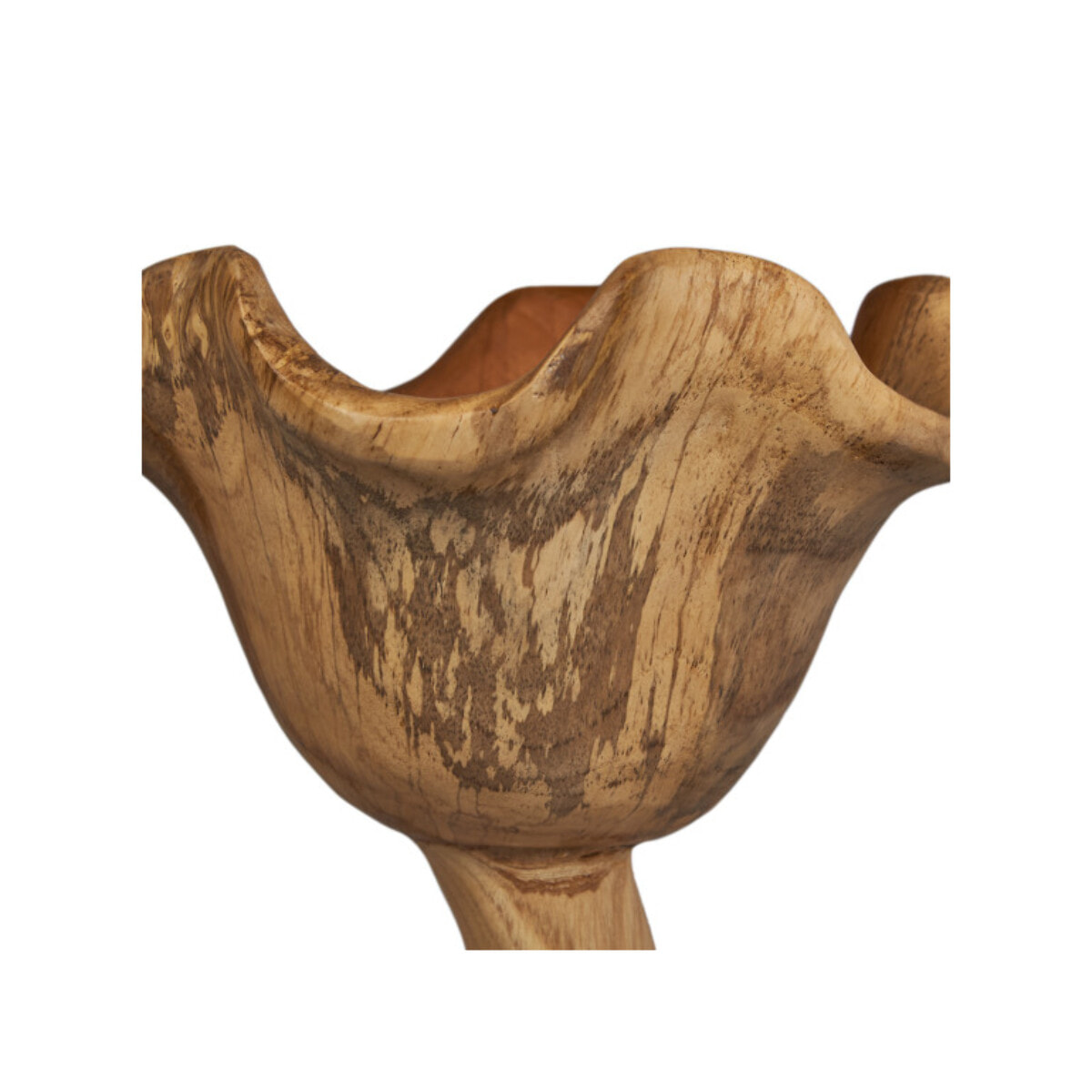 Sculpture Fleur H. 50 cm en Bois de Teck Bicolore avec Socle – GINA