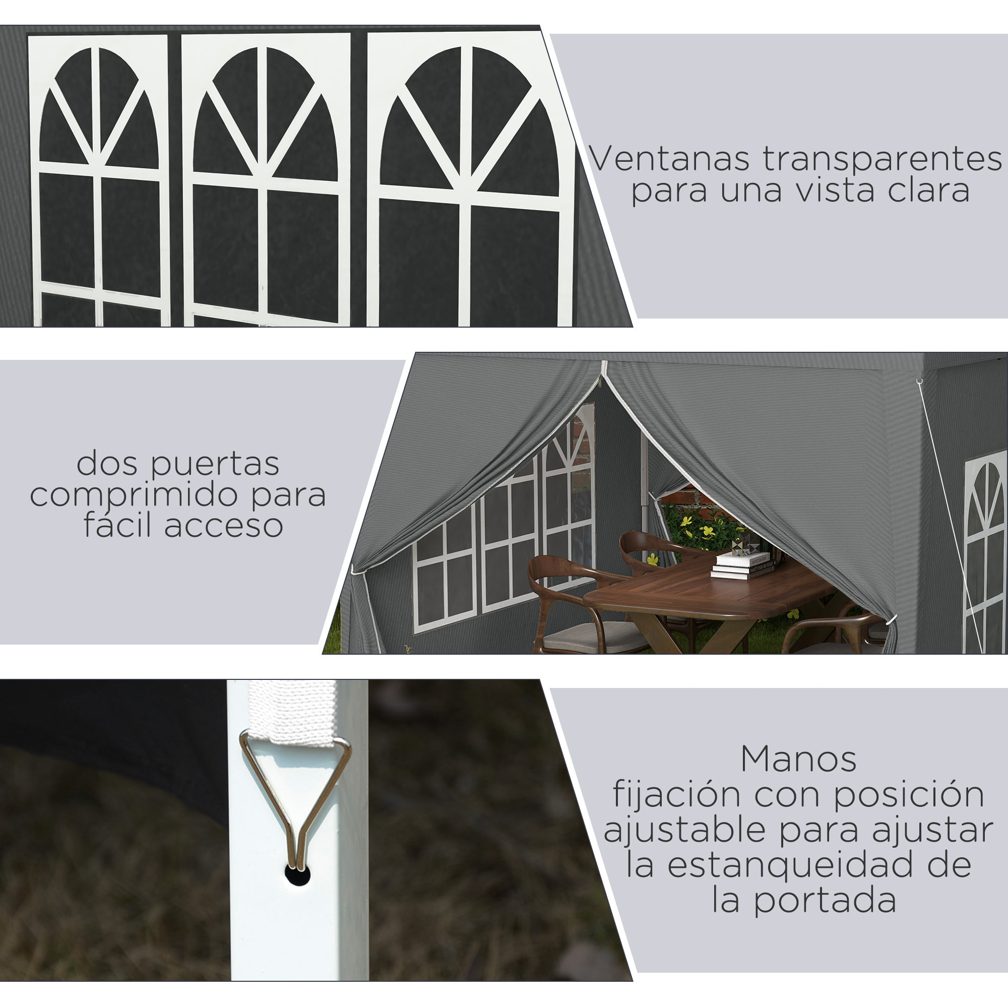 Carpa Plegable Pop-up Gazebo 3x3 m Cenador Plegable con 4 Paredes Laterales Anti-UV y Bolsa de Transporte para Camping Fiestas Gris