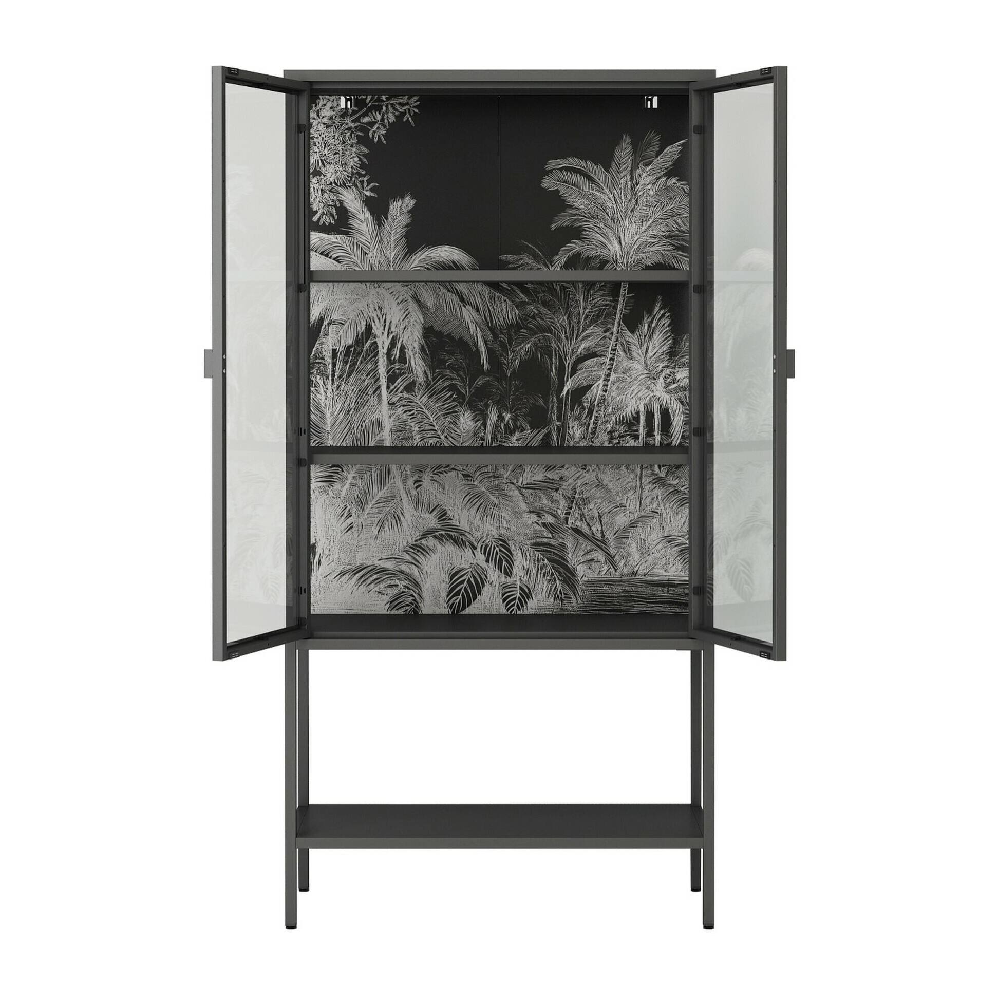 Vetrina Busseto, Credenza espositiva, Vetrinetta multiuso, Madia da soggiorno, 80x35 h160 cm, Ardesia