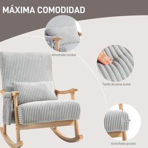 Mecedora Moderna Silla Mecedora de Pana con Patas y Reposabrazos de Madera de Haya Cojín Lumbar y Bolsillo Mecedora para Lactancia Carga 120 kg para Dormitorio Salón Gris