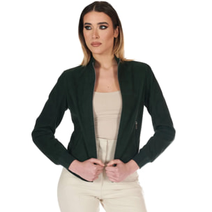 Bomber in pelle camoscio verde colletto coreana