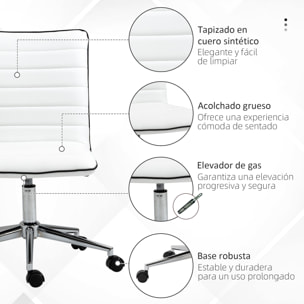 Silla de Oficina Ergonómica Silla de Escritorio Giratoria con Altura Ajustable Respaldo Tapizado en Piel Sintética Carga 120 kg 47x57x76,5-86,5 cm Blanco