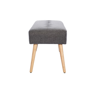 Banc scandinave capitonné en tissu effet velours texturé gris foncé et bois clair L96 cm GUESTA