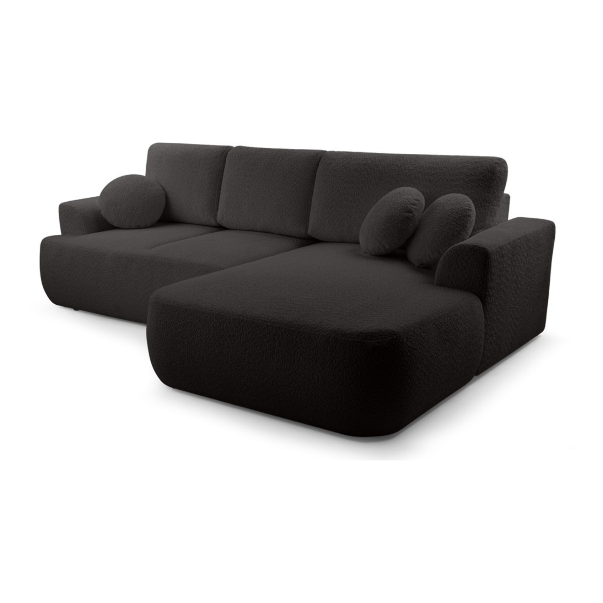 Candela - canapé d'angle droit 4 places - convertible avec coffre - en tissu bouclette - Noir