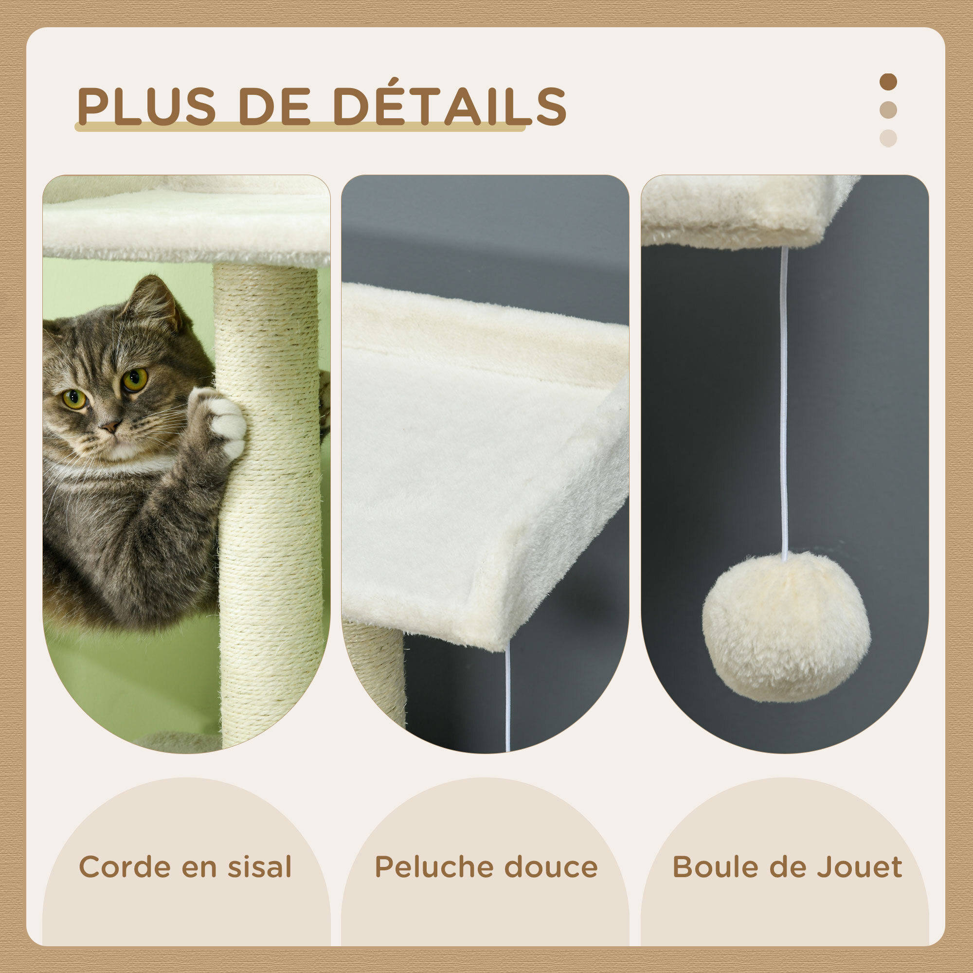 Arbre à chat multi-équipement griffoirs niche plateformes échelle jeu boule suspendue crème