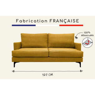 Canapé 3 pl WIMY 167 cm fixe tissu Ocre - 100% déhoussable - Fab. France