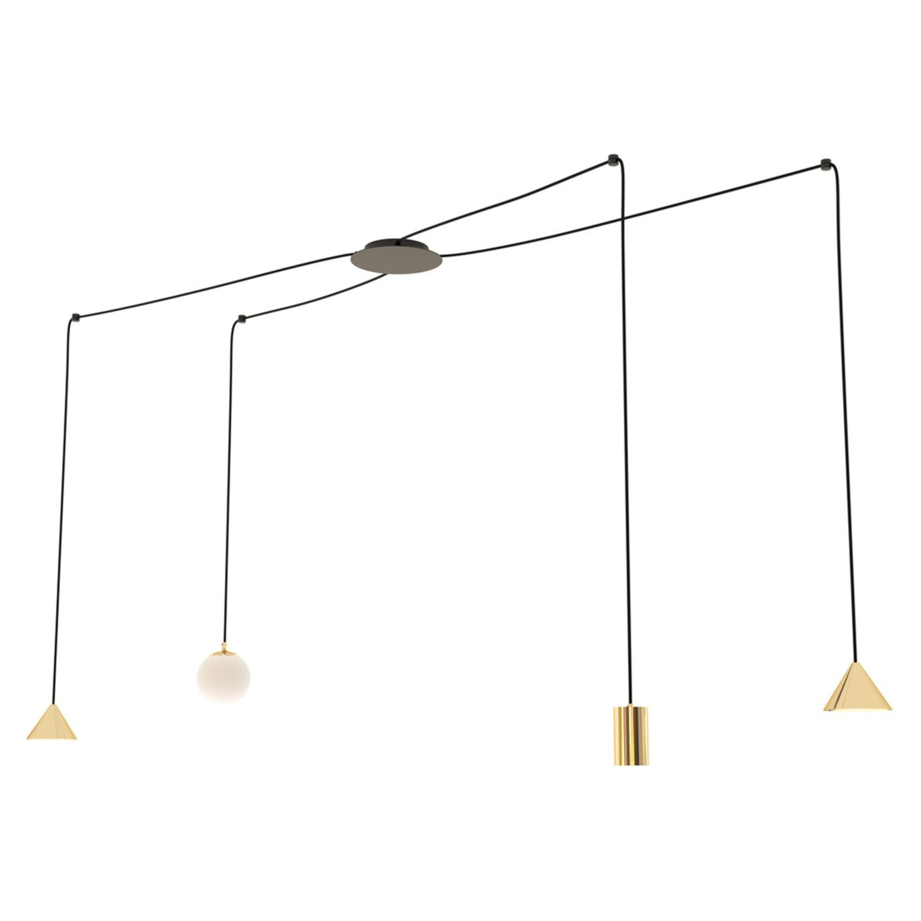 Lampada a sospensione Fuji in acciaio oro e nero