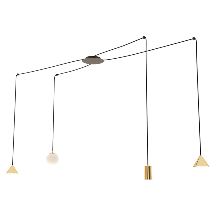 Lampada a sospensione Fuji in acciaio oro e nero