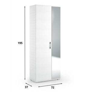 Scarpiera Tarassaco, Mobile multiuso da ingresso con anta a specchio , Armadio moderno portascarpe a 6 ripiani, 100% Made in Italy, Cm 72x37h195, Bianco