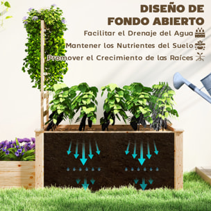 Jardinera Exterior Grande de Madera Jardinera Elevada con Celosía para Plantas Trepadoras y 2 Cajas de Cultivo para Jardín Patio Terraza 222x63x132 cm Natural